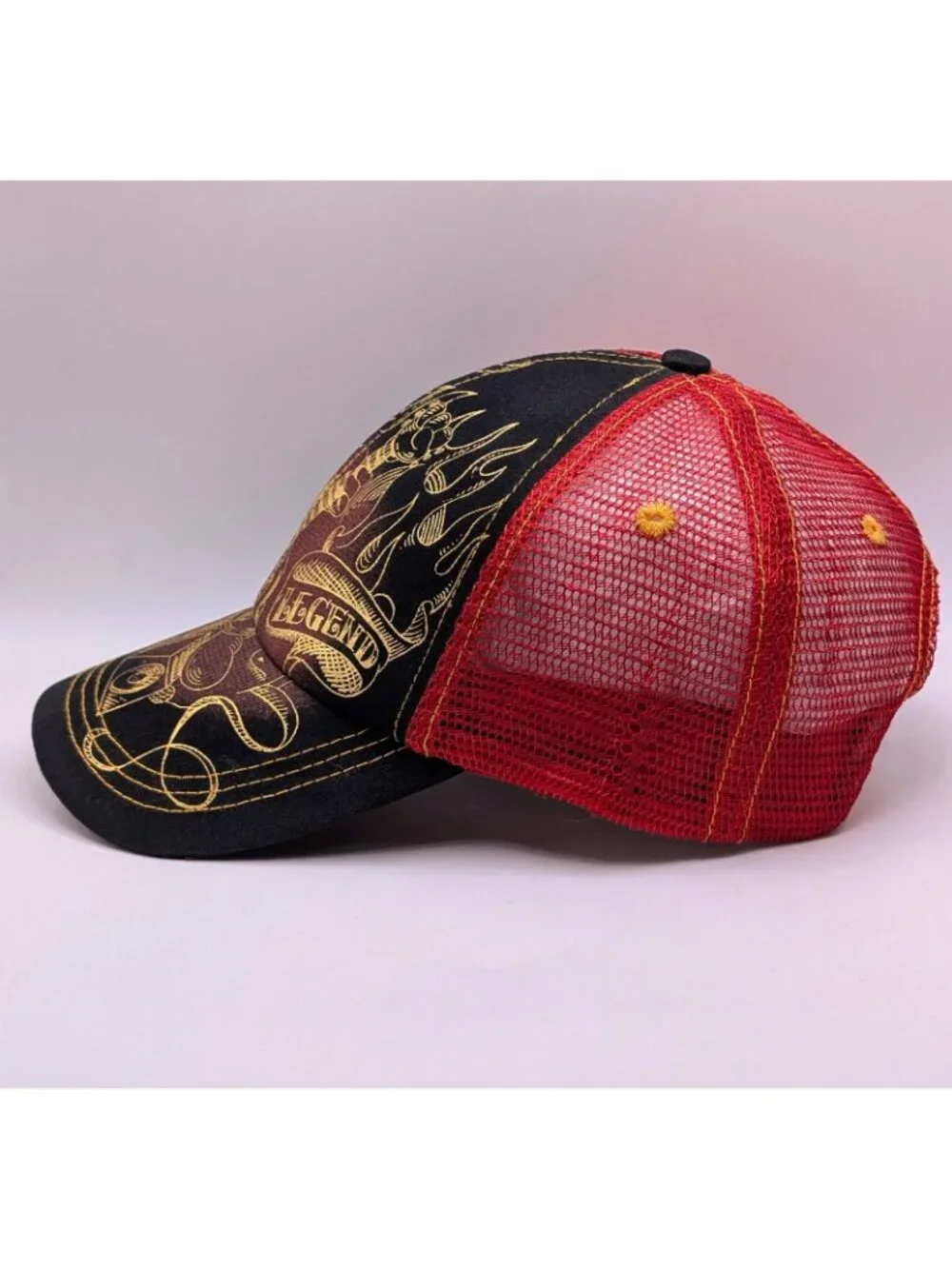 Disneyland Mickey Mouse Hat Cap Adult Snapback Red Gold Mesh WDW Legend Guitar